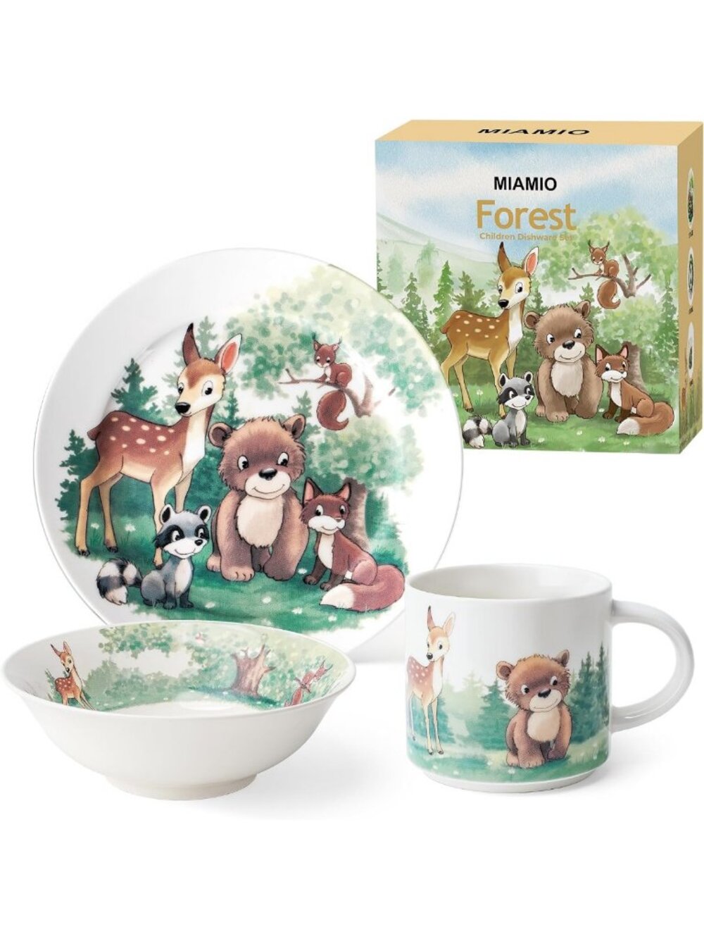 Kids Dinnerware Set - Eco-Friendly Childrens Dishware, Forest Theme, BPA-Free